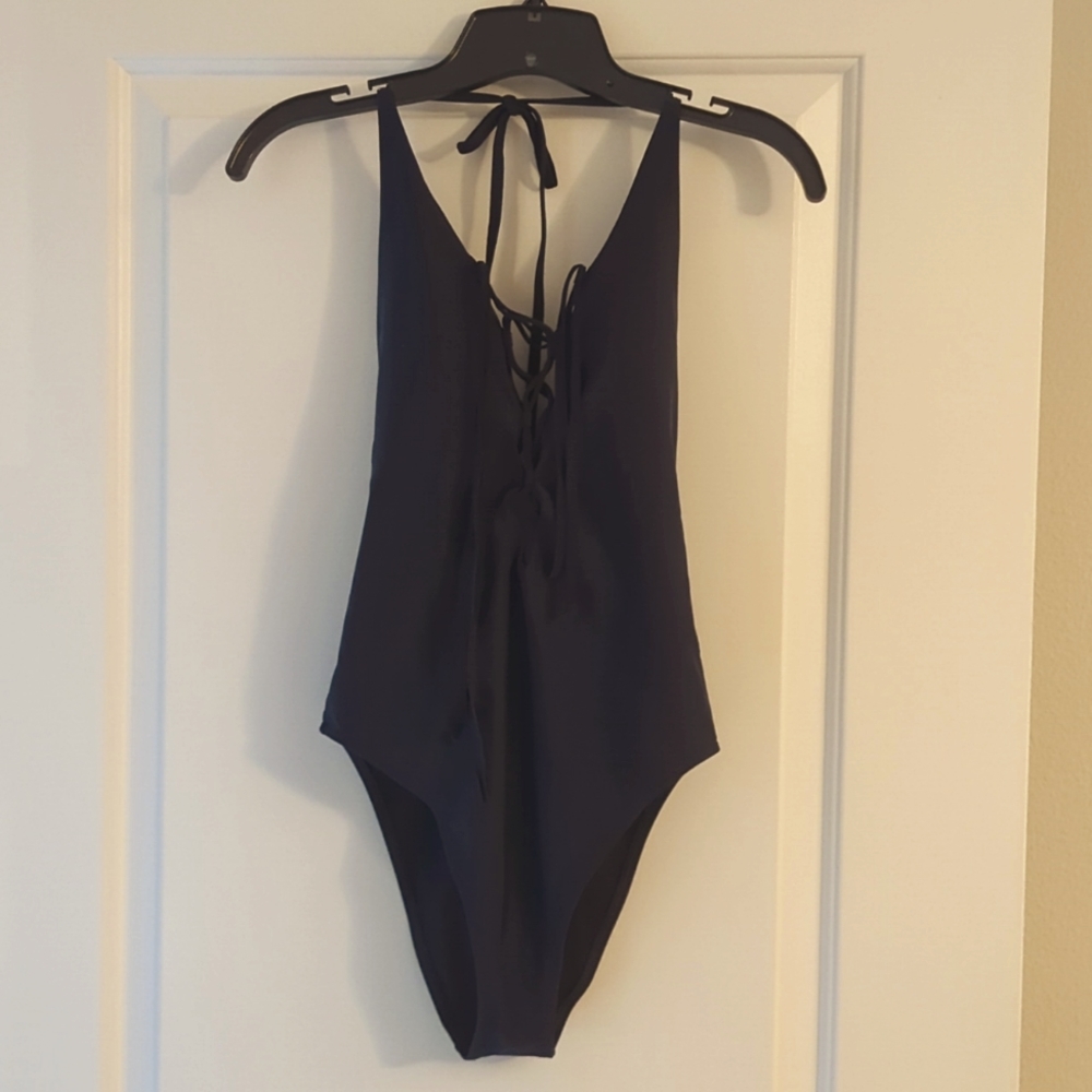 Aerie One piece Navy Lacing down center of chest Medium